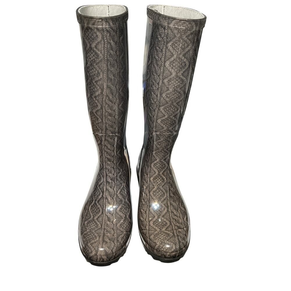 UGG Shaye Cable Knit Gray Taupe Tall Rain Boots Women’s Size 7